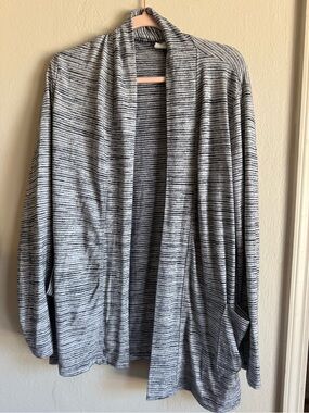 GAP Softspun Striped Open Front Cardigan Sweater Pocket Large L
